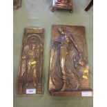 A brass Plaque depicting the Archangel Gabriel between archway 15in H x 5in W and another of