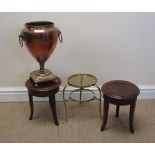 A copper urn shaped Samovar, a pierced brass circular Kettle Stand on three splay supports, and