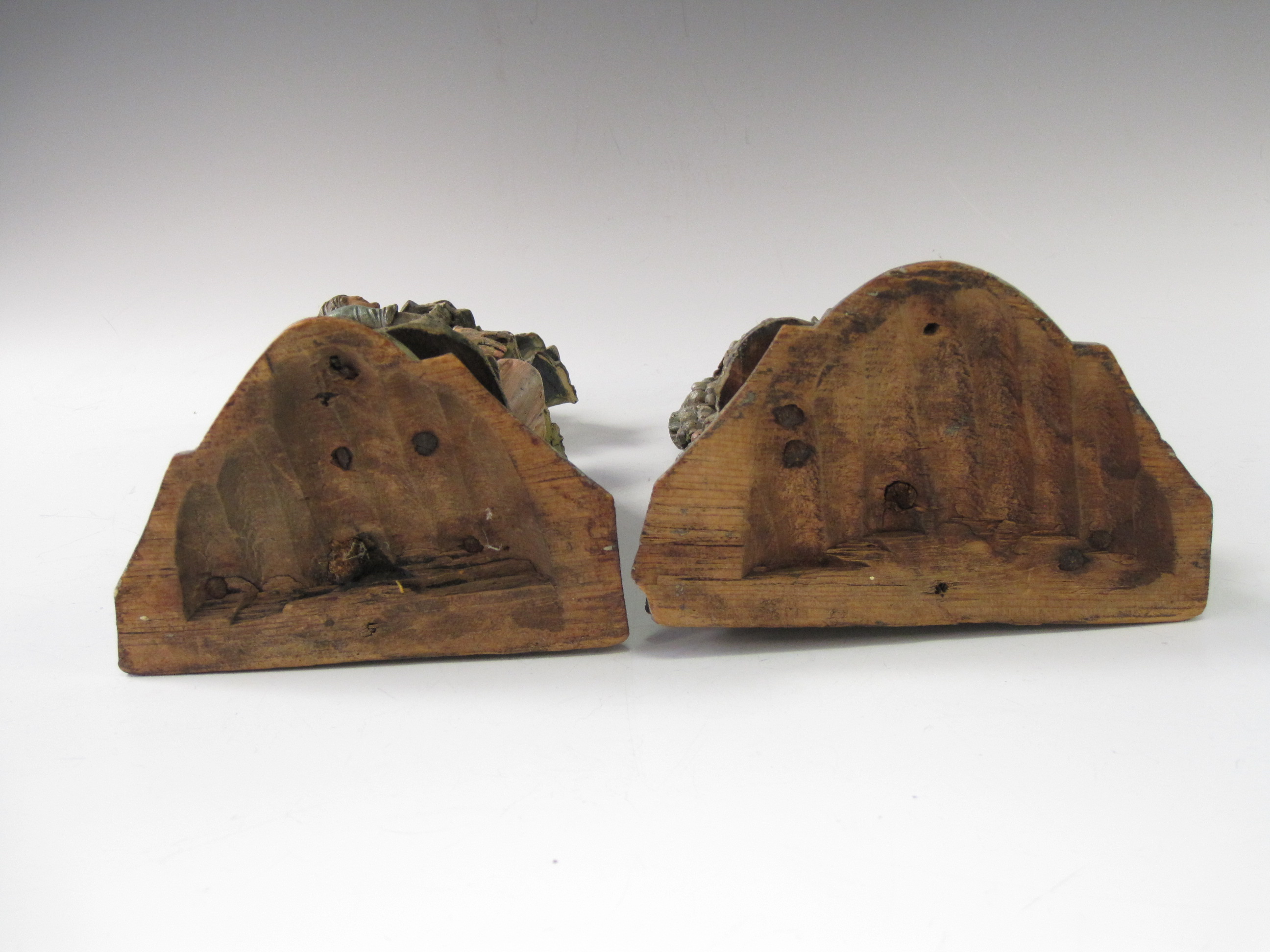 A pair of 18th Century style carved and painted limewood Figures, 11in - Image 5 of 5