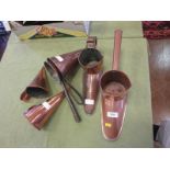 A small collection of antique copper Wine Mulls including two slipper designs