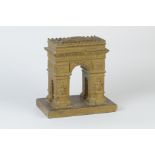 A late 19th Century marble based Model of the Arc de Triomphe, gilt 8in H