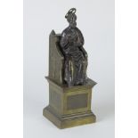 A 19th Century bronze of Classical Figure seated on plinth, 9 1/2in H