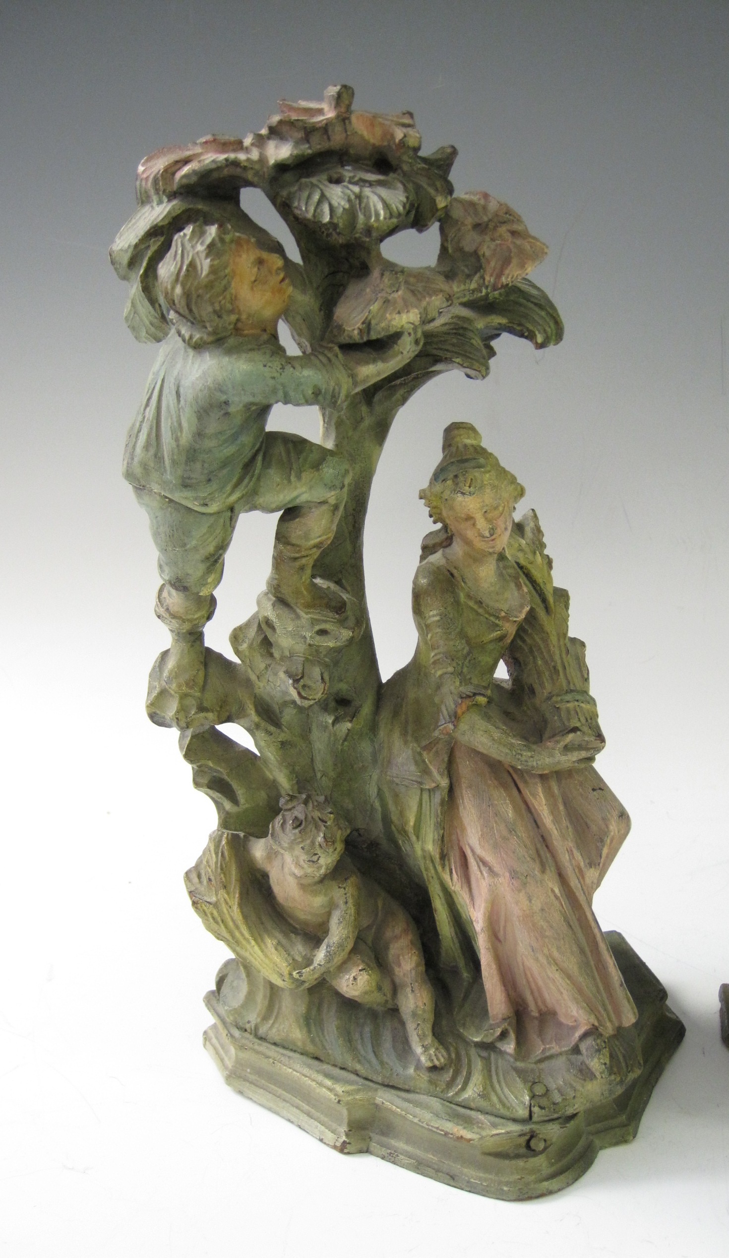 A pair of 18th Century style carved and painted limewood Figures, 11in - Image 2 of 5