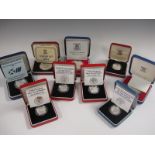 A collection of cased Silver Proof Coins, including the 1980 Queen Mother Crown Collection, Piedfort