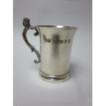 A Queen Elizabeth silver jubilee Mug with mask handle and coat of arms, Birmingham 1977