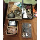 A collection of assorted Antiquities including Roman pottery fragments, lead weights of various