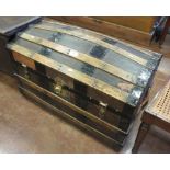 A leather and metal bound dome topped Travelling Trunk, 2ft 9in W x 1ft 10in D