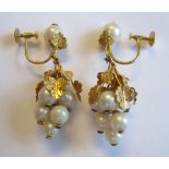 A pair of Cultured Pearl Earrings formed as bunches of grapes, screw fittings, A/F