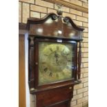 A 19th Century Longcase Clock with swan neck pediment, square brass dial with subsidiary dial, eight