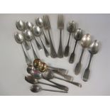 Seven silver Condiment Spoons, six Victorian Teaspoons old english pattern, Sheffield 1896, four