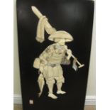 Amendment - A black lacquered Panel with applied ivory, bone and mother of pearl figures of an Orie