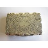 A Victorian silver Snuff Box with scroll engraving and vacant cartouche, Chester 1899