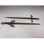 Two Spanish Rapiers with multi-ribbed grips, 21in