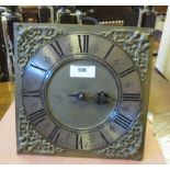 An 18th Century brass clock Dial and Movement inscribed Fran. Webb Watlington, 10in dial with  brass