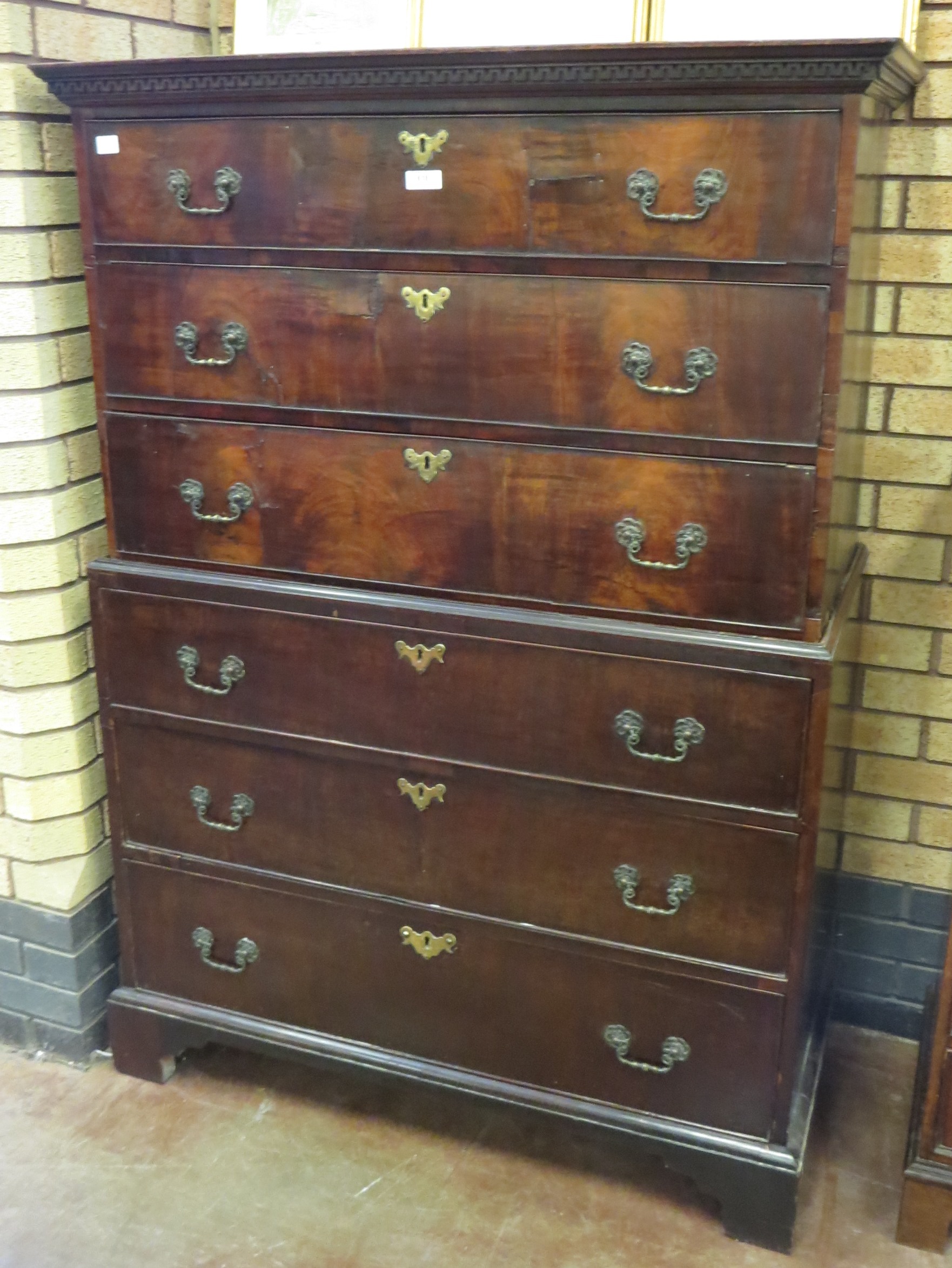 An 18th Century mahogany Chest on Chest of six long graduated drawers with Greek key frieze and