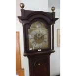 An antique oak Longcase Clock with arched brass dial inscribed Wm. Hall, Louth, with subsidiary dial