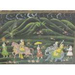 INDIAN SCHOOL. Landscapes with Figures in processions, gouache on linen, 18 1/2 x 28 1/2 in and