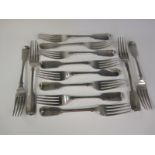 Twelve 19th Century silver Dinner Forks fiddle pattern, various dates