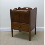 A Georgian mahogany tray top Commode with a pair of doors and drawer below on squared supports