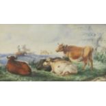 ATTRIBUTED TO FREDERICK E. VALTER. Cattle at pasture, watercolour, 7 1/4 x 12 in;  a watercolour