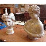 A Victorian plaster Bust of a maiden, 2ft 2in H and another facial study of a woman, 1ft 8in H