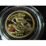 An Elizabeth II Proof Sovereign, 1979, in blue case of issue