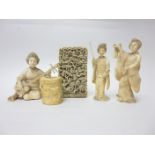 A 19th Century Oriental ivory Card Case carved all-over figures in landscape, 3 1/2 x 2in, three