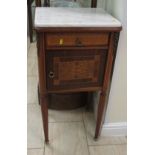 A 19th Century French mahogany marble topped Bedside Stand fitted single drawer and door with walnut