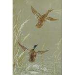 REUBEN WARD BINKS 'Ducks taking Flight', signed, watercolour, 12 1/2 x 8 in; and two hunting