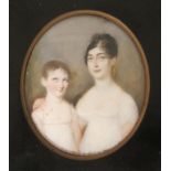 ENGLISH SCHOOL CIRCA 1810. Portrait miniature of Marianne Percy and her daughter, on ivory,oval, 4