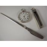 A George V silver Paperknife with folding blade, London 1929, an Edward VII square section Seal