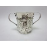 A George III silver two handled Porringer with gadroon and floral embossing, engraved initials,