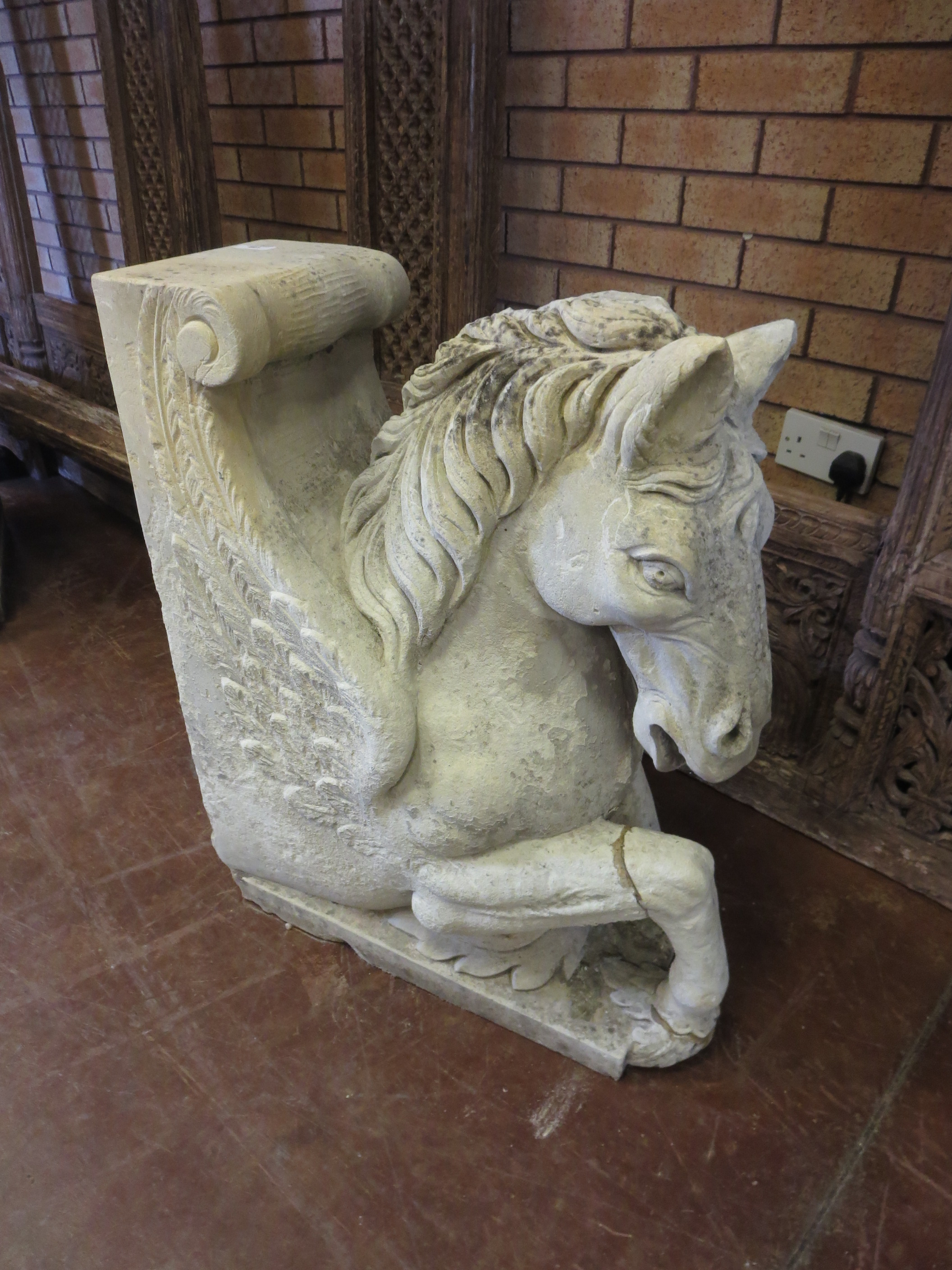 A pair of limestone Horse Heads, 32in H