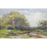 CLAUDE HAYES.R.I. River-side Pastures,signed 'Claude Hayes', watercolour, 6 1/2 x 10 in