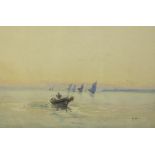 ALPHONSE REY. Boats in a calm, probably off the North African coast, signed, watercolour,  121/2 x