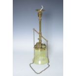 The "Everite" brass Hanging Lamp with vaseline glass shade
