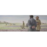 RUSSIAN SCHOOL. In the Fields, watercolour, unframed, 5 1/2 x 15 1/2 in; and three oil sketches by