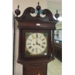 An antique oak longcase Clock with painted square dial inscribed Jonathan Lees, Bury, and having