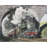 R.A. MARSHALL. L.N.E.R.The locomotive Durham School (60860) travelling on a railway line under a