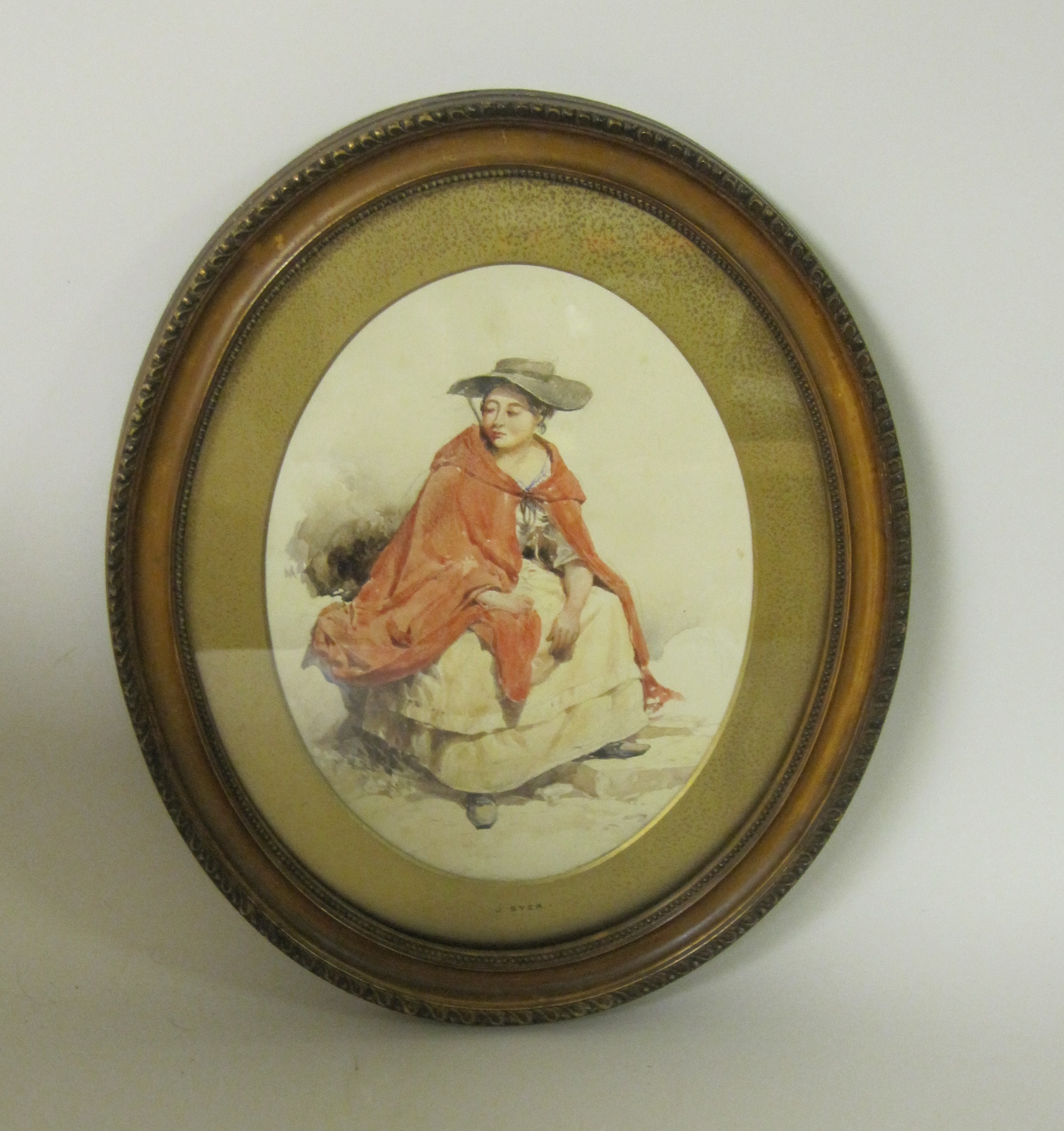 ATTRIBUTED TO JOHN SYER. 'At a Wayside', watercolour, oval, 11 1/2 x 8 1/2 in