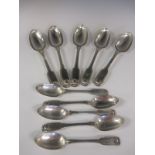 Five William IV silver Dessert Spoons fiddle and shell pattern, Chester 1836 and five Teaspoons