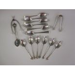 Six George III silver bright-cut Teaspoons engraved initials TS, London 1804, six Coffee Spoons,