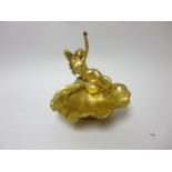 A gilt bronze mermaid and shell Dish, bears Dunach signature, 6in