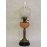 A Victorian oil lamp with etched opaque