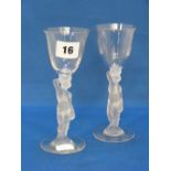 A pair of liqueur glasses in the style o