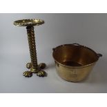 A Brass Jam Kettle and Brass Stand with