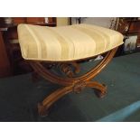 A Mahogany X Frame Stool with Shell Carv