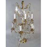 A Large Brass And Glass Chandelier Style Table Lamp.