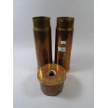 Three World War One Brass Shell Cases Dated 1918