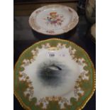 Two Cabinet Plates, One Hand Painted by A Parry Depicting Grayling Fish For Coalport,